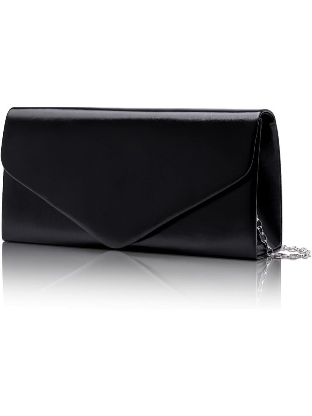 👜 Women's Black Vegan Leather Evening Bag with Chain Strap Wedding Cocktail Bag